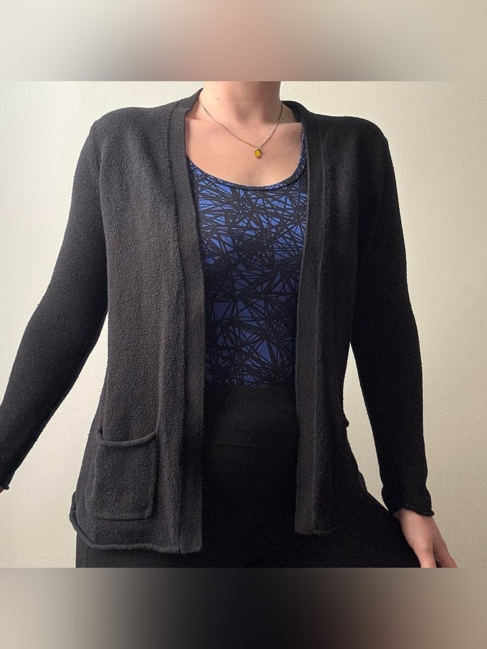 Black open front cardigan